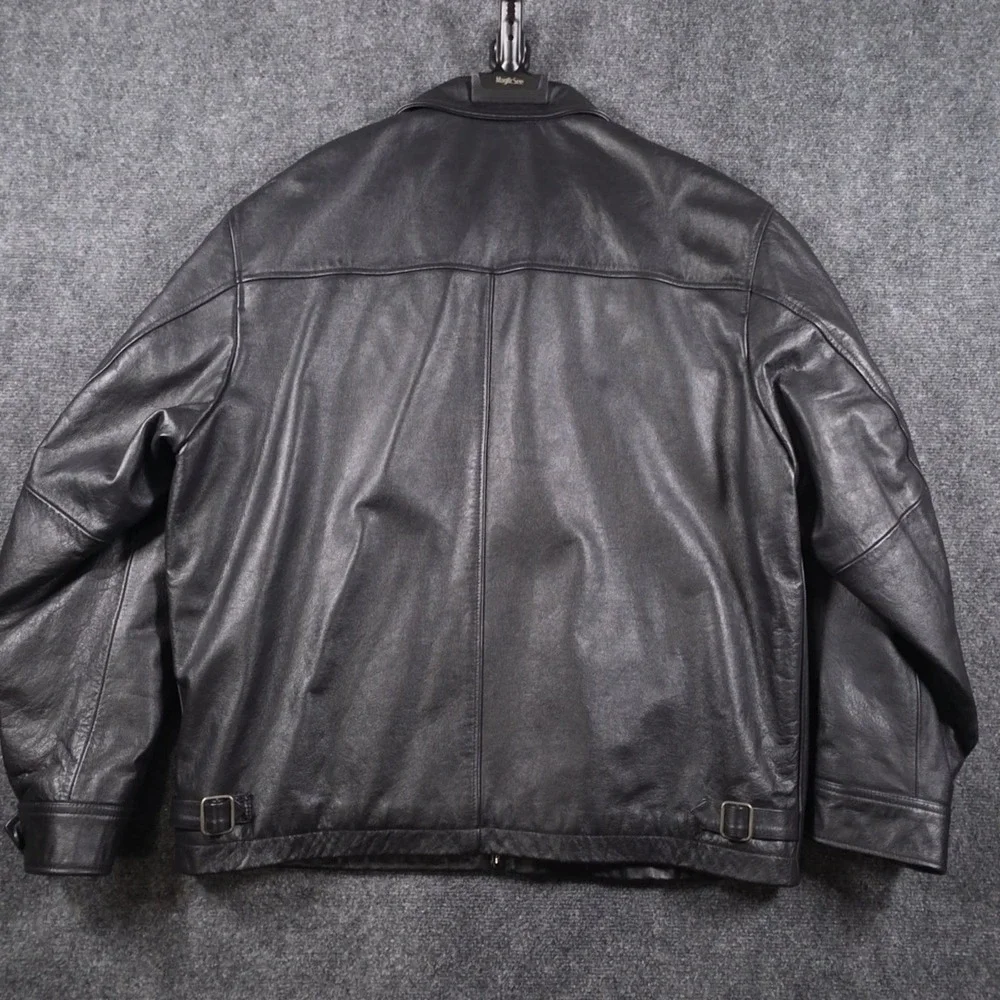 Vintage Gap Leather Harrington Bomber Jacket Mens Large Black Quilted Full Zip